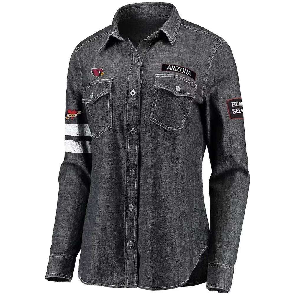 WEAR by Erin Andrews Arizona Cardinals NFL Women XL Heather Black Button Down - Picture 3 of 3